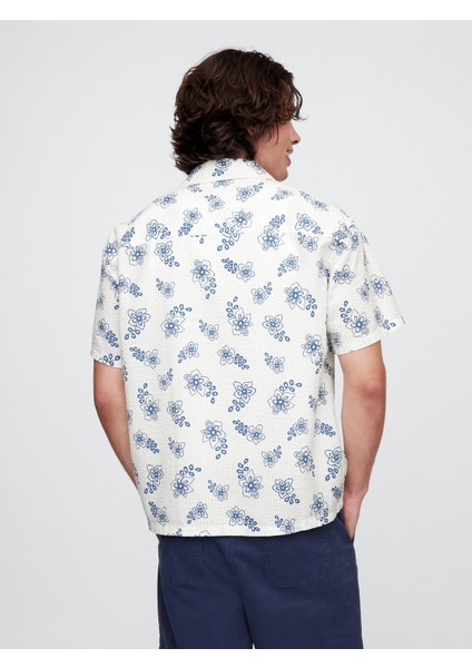 Erkek Çiçek Desenli Seersucker Boxy Fit Gömlek fırsatları