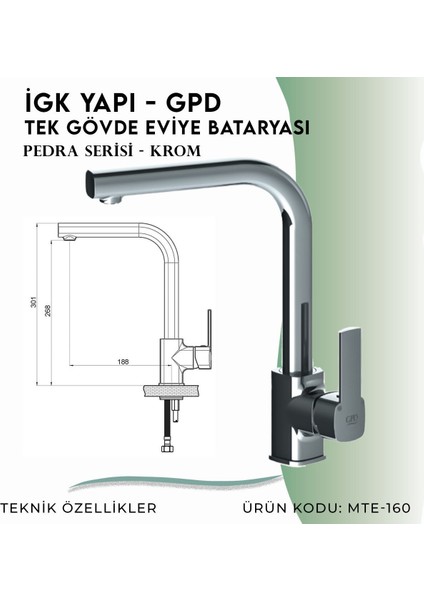 Igk Yapı - Gpd Pedra Tek Gövde Eviye Bataryası (MTE160)