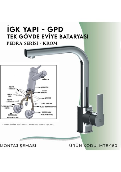 Igk Yapı - Gpd Pedra Tek Gövde Eviye Bataryası (MTE160)
