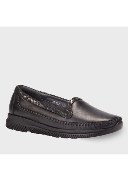 Laden 29423-G Siyah Kadın Günlük Deri Comfort Ayakkabı