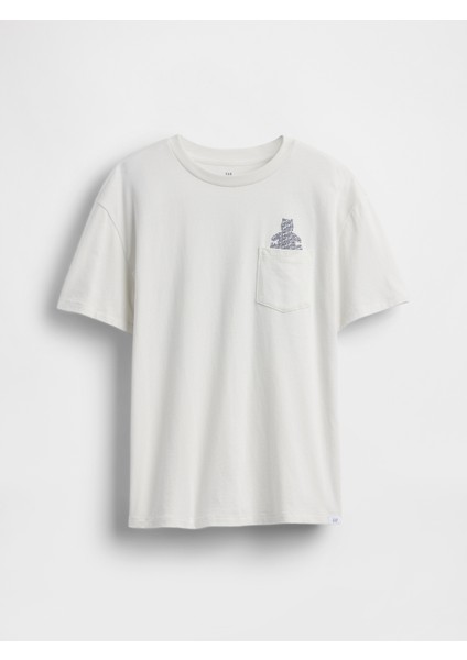 Erkek Çocuk Kırık Beyaz Cepli Grafik T-Shirt