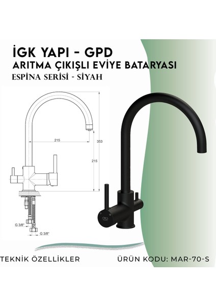Igk Yapı - Gpd S Espina Arıtma Çıkışlı Eviye Bataryası ( MAR70-S)