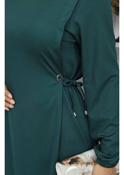 Büzgülü Elbise 5110-10 Zümrüt Yeşili fırsatları