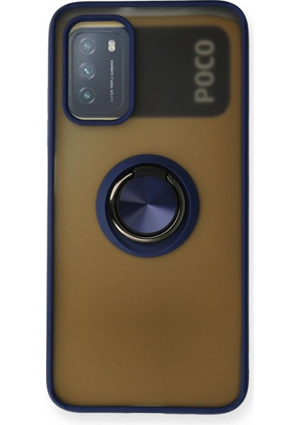 Xiaomi Redmi 9t Kılıf Montreal Yüzüklü Silikon Kapak - Lacivert Bstmy