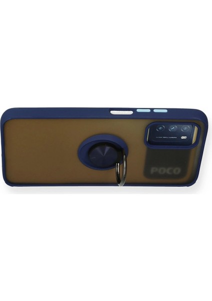 Xiaomi Redmi 9t Kılıf Montreal Yüzüklü Silikon Kapak - Lacivert Bstmy