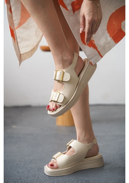 Kadın Zero Tokalı Kalın Tabanlı Sandalet - Ten fırsatları