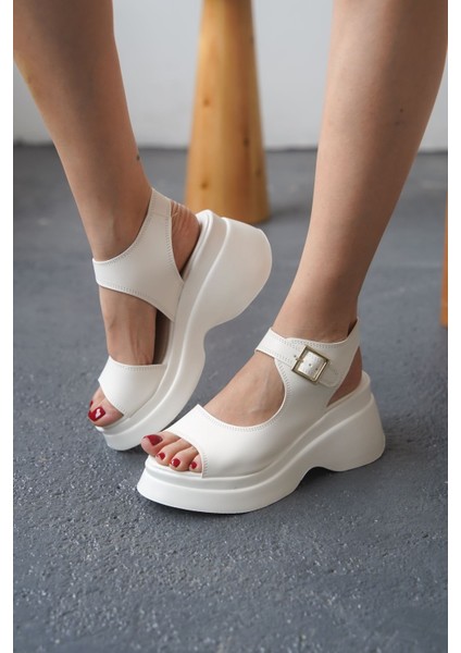 Kadın Alex Kalın Tabanlı Sandalet - Beyaz