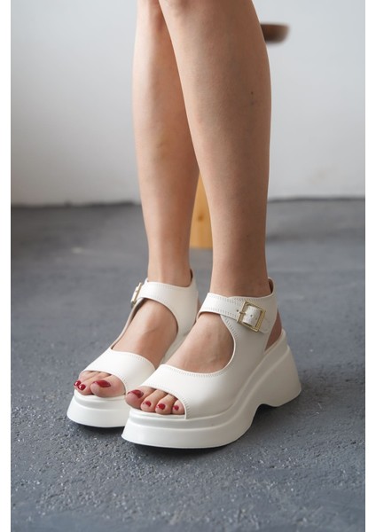 Kadın Alex Kalın Tabanlı Sandalet - Beyaz fırsatları