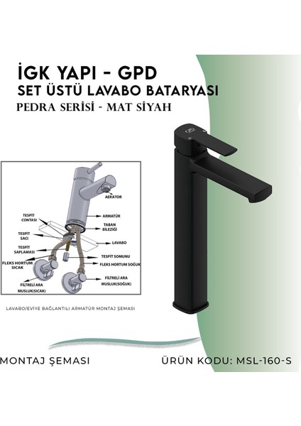 Igk Yapı - Gpd S Pedra Set Üstü Lavabo Bataryası (MSL160-S)