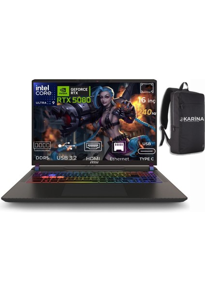 Msı Vector 16 Hx Aı Intel Core Ultra 9 275HX 48GB 512GB+512GB RTX5080 16GB Windows 11 Home 16" 240Hz Taşınabilir Bilgisayar & A2XWIG089TRK16 A2XWIG-089TR-16