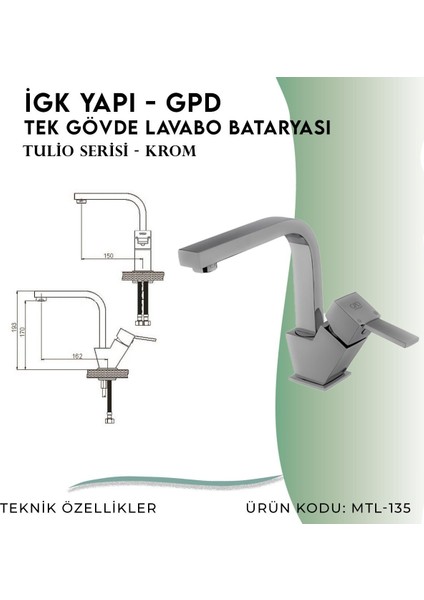 Igk Yapı - Gpd Tulio Tek Gövde Lavabo Bataryası (MTL135) fırsatları