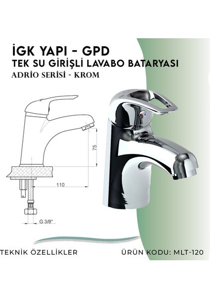Igk Yapı - Gpd Adrio Tek Su Girişli Lavabo Bataryası (MLT120)
