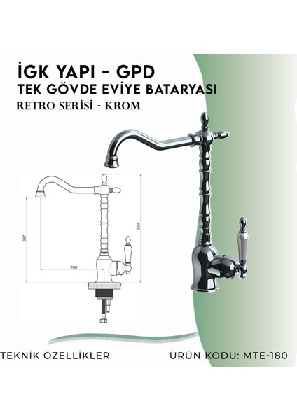 Igk Yapı - Gpd Gpd Retro Tek Gövde Eviye Bataryası (MTE180) fırsatları