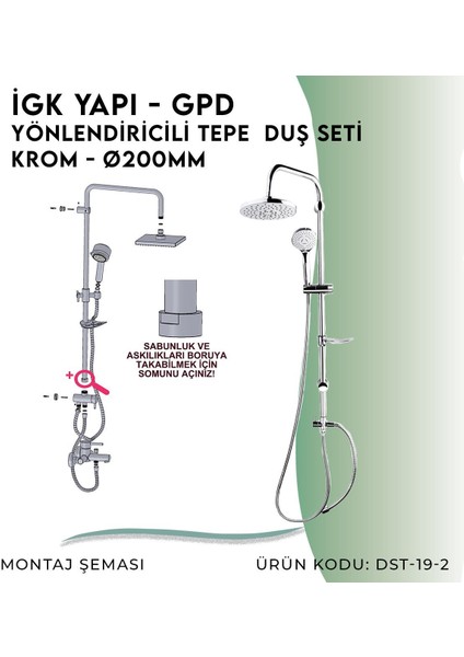 Igk Yapı - Gpd Yönlendiricili Duş Seti (3 Fonksiyonlu El Duşu + Ø200) (DST192)