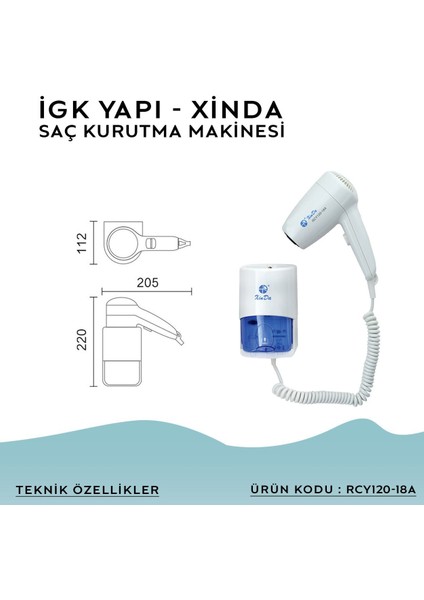 Igk Yapı – Xında Kordonlu Saç Kurutma Makinesi (Rcy120-18a)