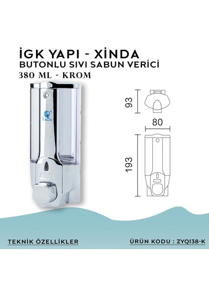 Igk Yapı – Xinda Tekli Butonlu Krom Sıvı Sabun Dispanseri (ZYQ138-K)