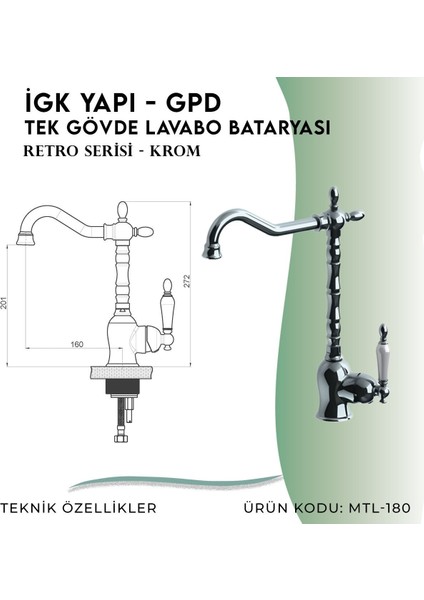 Igk Yapı - Gpd Gpd Retro Tek Gövde Lavabo Bataryası (MTL180)