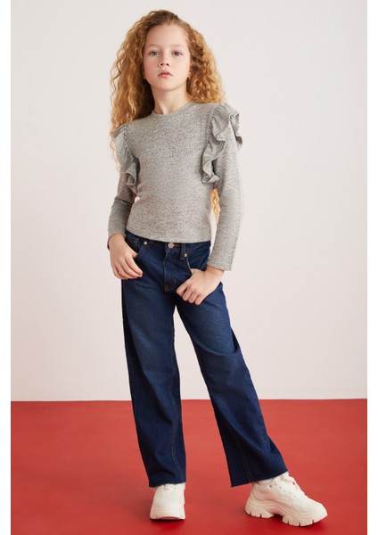 PAREL-GRM24018 %34 Polyester %28VISCON %33PAMUK %5elastne Kız Çocuk Uzun Kollu Bluz Gri Bluz