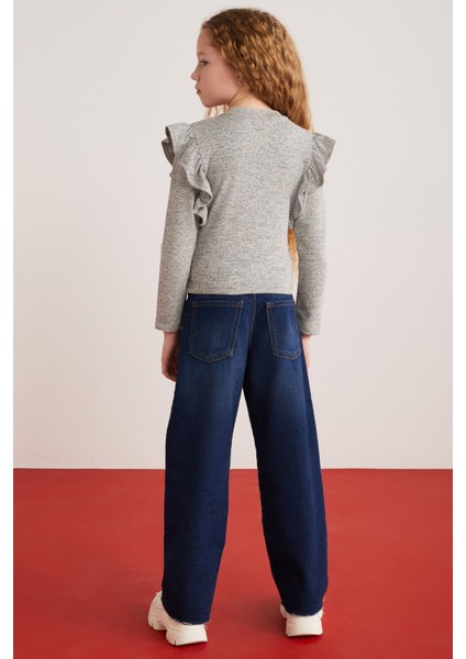 PAREL-GRM24018 %34 Polyester %28VISCON %33PAMUK %5elastne Kız Çocuk Uzun Kollu Bluz Gri Bluz fırsatları