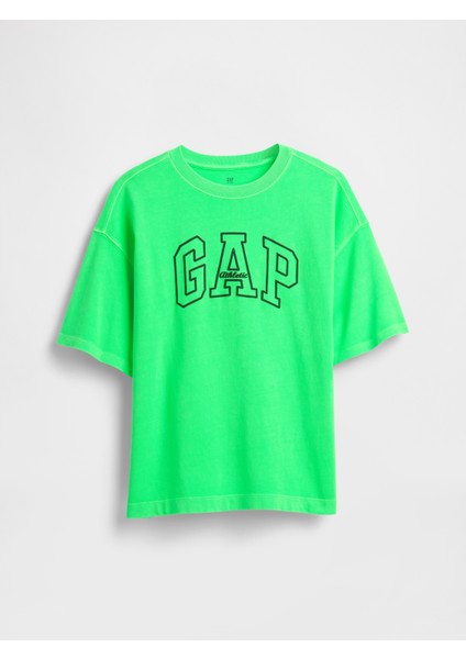 Erkek Çocuk Yeşil Heavyweight Athletic Gap Logo T-Shirt