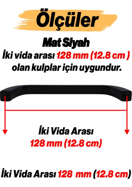 Mobilya Çekmece Mutfak Dolap Dolabı Kulpları Kapak Kulb 12.8 cm Kulp 128 mm Siyah Metal fiyatları