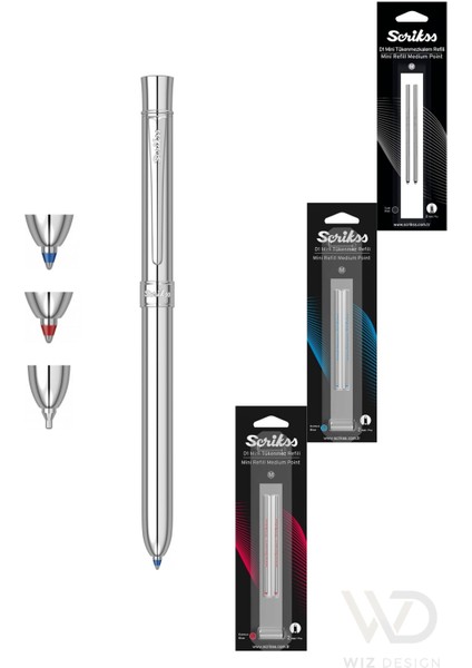 - WizDesign 93 Trıo Multifonksiyon Krom (Tükenmez Kalem Mavi ve Kırmızı & Versatil) + Yedek Hediyeli