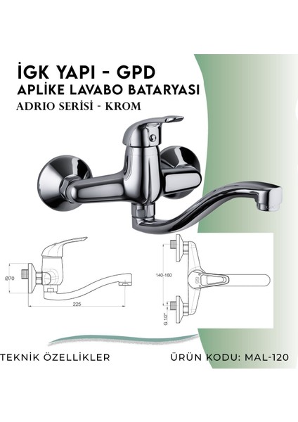 Igk Yapı - Gpd Adrio Aplike Lavabo Bataryası (MAL120) fırsatları