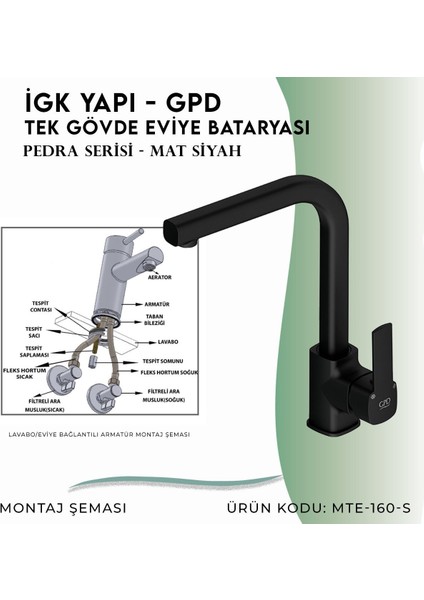 Igk Yapı - Gpd S Pedra Tek Gövde Eviye Bataryası (MTE160-S)