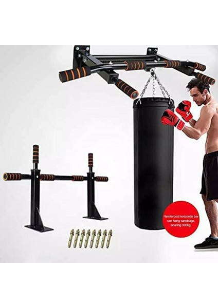 Siyah Duvara Monte Barfiks Aleti Barfik Demiri Barfiks Çubuğu 200 kg Taşıma Kapasiteli Duvara Monte