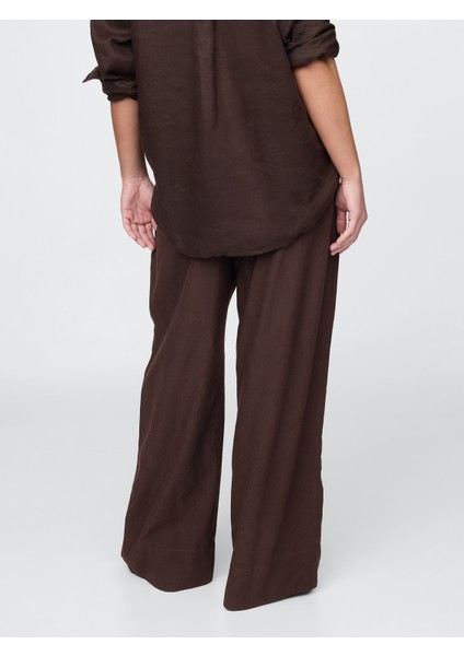 Kadın Kahverengi Keten Karışımlı Easy Wide Leg Pantolon modelleri