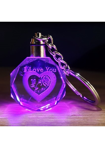 I Love You Kalp Içinde Gül Renk Değiştiren Kristal Anahtarlık