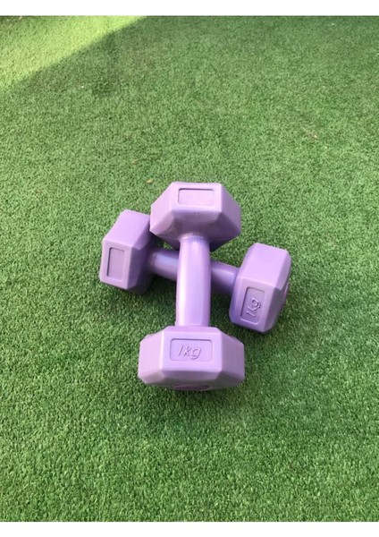 Leyayon 1 kg x 2 Adet Dambıl Vinyl Kaplı Dumbell Ağırlık - Mor Renk