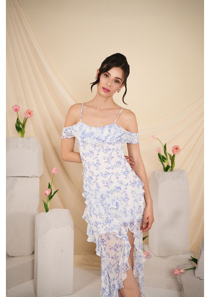 Çiçek Desenli Maxi Elbise