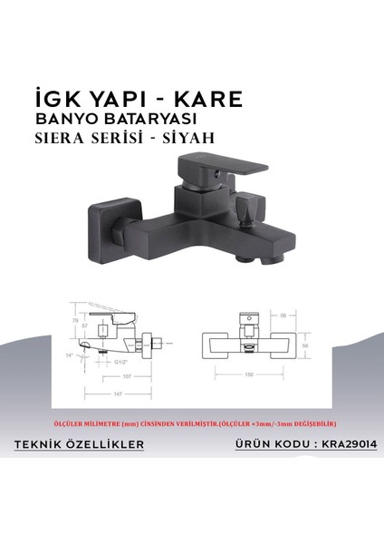 Igk Yapı – Kare Batarya KRA29014 Siera Banyo Bataryası