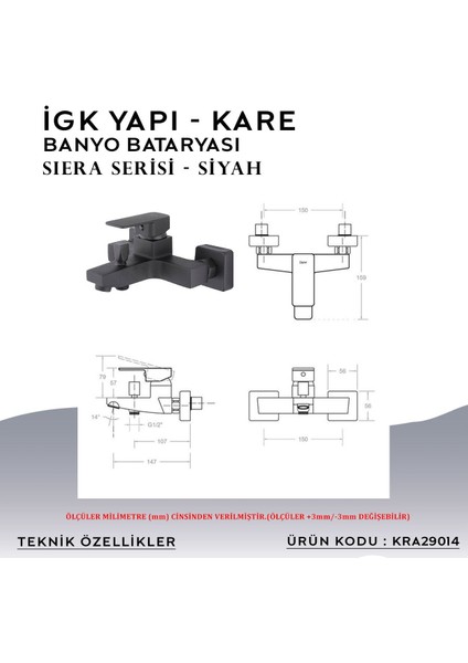 Igk Yapı – Kare Batarya KRA29014 Siera Banyo Bataryası