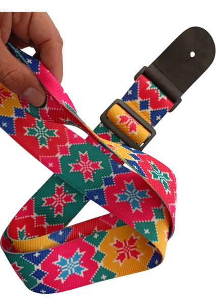 RJ200-C3 Gitar Askısı Deluxe Teal Guitar Strap Deri Başlıklı 2 Katlı