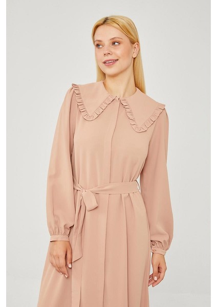 Somon Yakası Fırfır Detaylı Elbise modelleri