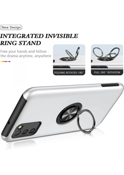 Samsung Galaxy A02S Kılıf Elit Yüzüklü Kapak - Gümüş Bstmy