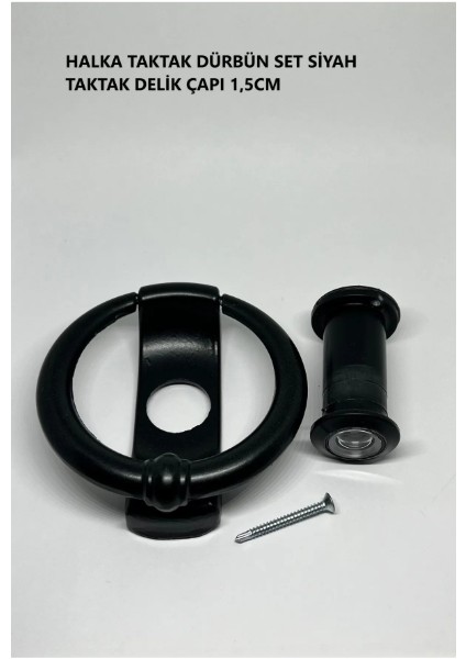 Dürbünlü Çelik Kapı Halka Model Taktak Tokmağı Delik Çapı 1,5cm Renk: Siyah Dürbünlü