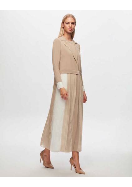 T24Y-9024 Mıssdalıda Plise Detaylı Gömlek Yaka Uzun Hırka