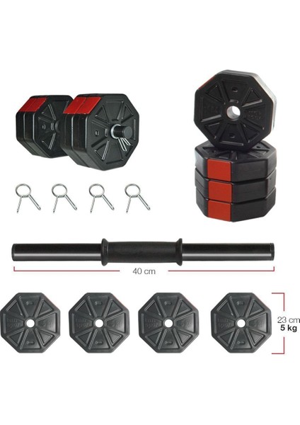 20 kg Dambıl - Kısa Bar - Ağırlık - Vücut Geliştirme Fitness Dumbell Seti