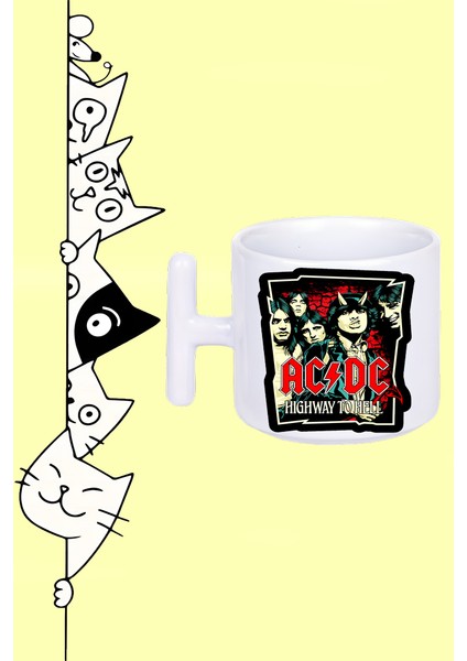 Acdc Rock Müzik Grup Tasarım Baskılı Beyaz T Sap Kupa Bardak