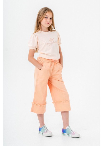 Çiçek Işleme Double Paça Kız Çocuk 2 li takım - Turuncu