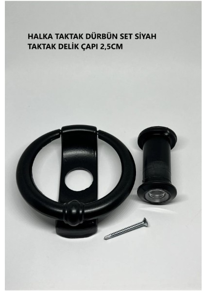 Dürbünlü Çelik Kapı Halka Model Taktak Tokmağı Delik Çapı 2,5cm Renk: Siyah Dürbünlü