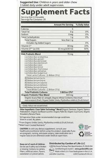 , Dr. Formulated Probiotics, Organic Kids + Chewables, Tasty Organic Strawberry Banana, 30 Yummy Chewables fiyatları