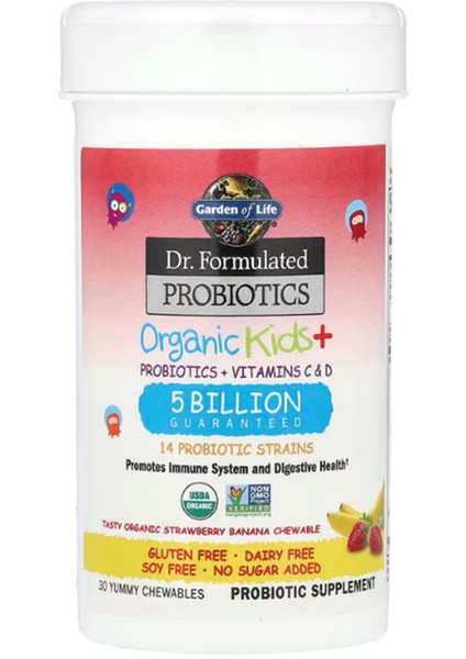 , Dr. Formulated Probiotics, Organic Kids + Chewables, Tasty Organic Strawberry Banana, 30 Yummy Chewables modelleri
