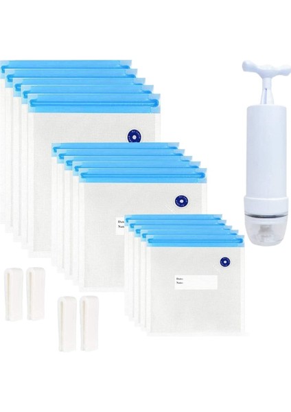 Sous Vide Çanta 20 Paket Yeniden Kullanılabilir Elektrikli Vakumlu Gıda Depolama Tasarrufu Mühürleyen Ocak 1 El Pompası, 3 Boyutlu Mühürlü Çanta, 4 Klips (Yurt Dışından)