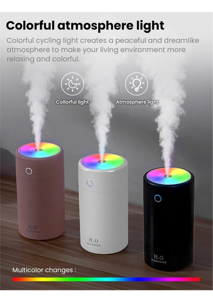 Nemlendirici Mini USB Hava Nemlendirici 400 ml Renkli Gece Lambası ile Otomatik Kapanma Ev Araba Yatak Odası Ofis Pembe (Yurt Dışından)
