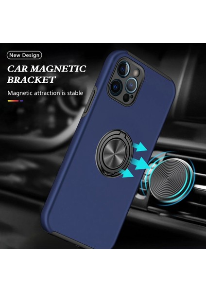 Iphone 12 Pro Kılıf Elit Yüzüklü Kapak - Lacivert Bstmy