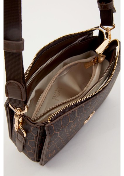 Kahve Gizlli Bölmeli Petek Desen Omuz Çantası fırsatları